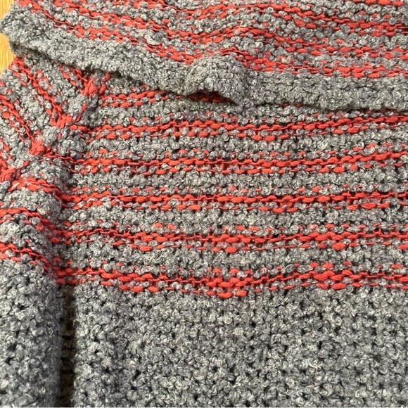 Free People Wool, Linen, Mohair Blend Gray and Red Cowl Neck Chunky Sweater - Picture 8 of 10